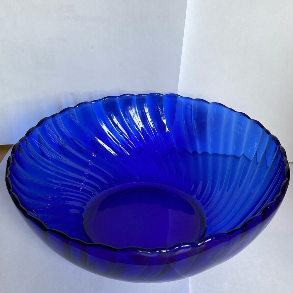 Vintage Duralex Rivage Cobalt Blue Glass Serving Bowl Made in France